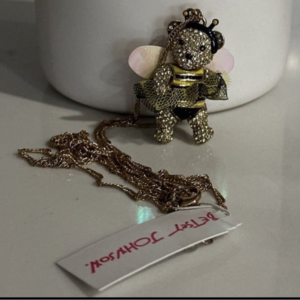 BETSEY JOHNSON Bumblebee or Bee Teddy Bear Ballerina with Wings Necklace NEW NWT - Picture 9 of 9